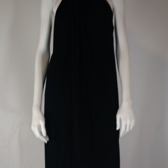 & OTHER STORIES LITTLE BLACK HALTER DRESS W/ LEATHER COLLAR US 12 EURO 42 - Picture 4 of 11